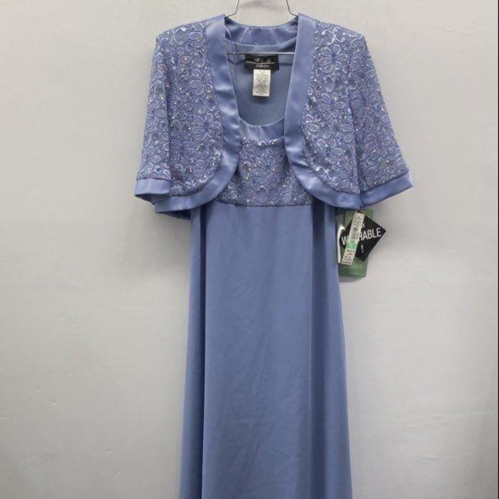 NWT R&M Richards 2 pc sequined dress with bolera jacket, periwinkle, size 8
